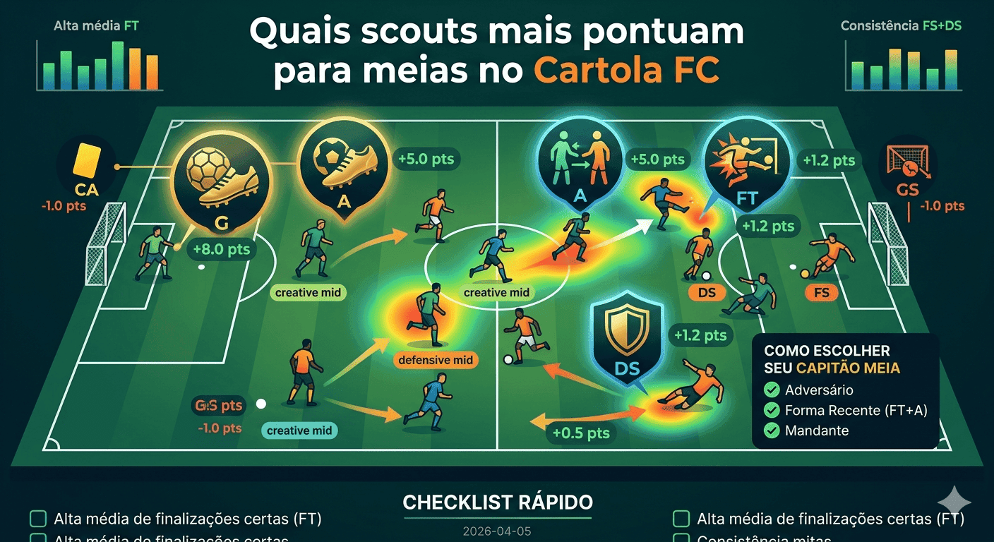 Quais scouts mais pontuam para meias no Cartola FC
